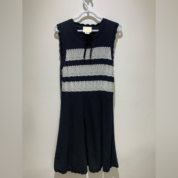 Kate Spade New York Jacquard Sleeveless Sweater Dress Black Beige Size L - Picture 2 of 8